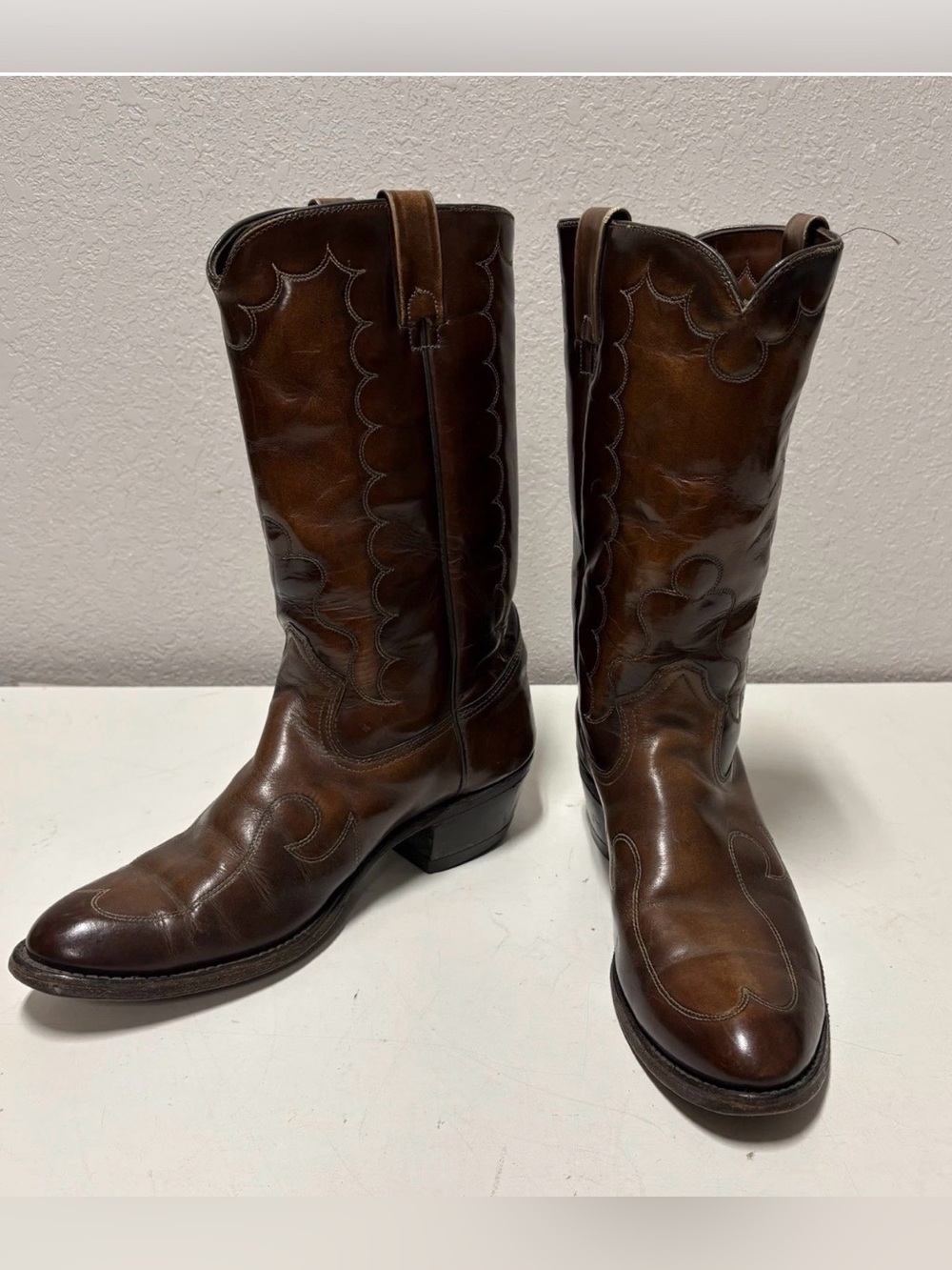 Men's Brown Leather Western Pull-On Cowboy Boots circle y 🇺🇸 USA 🇺🇸